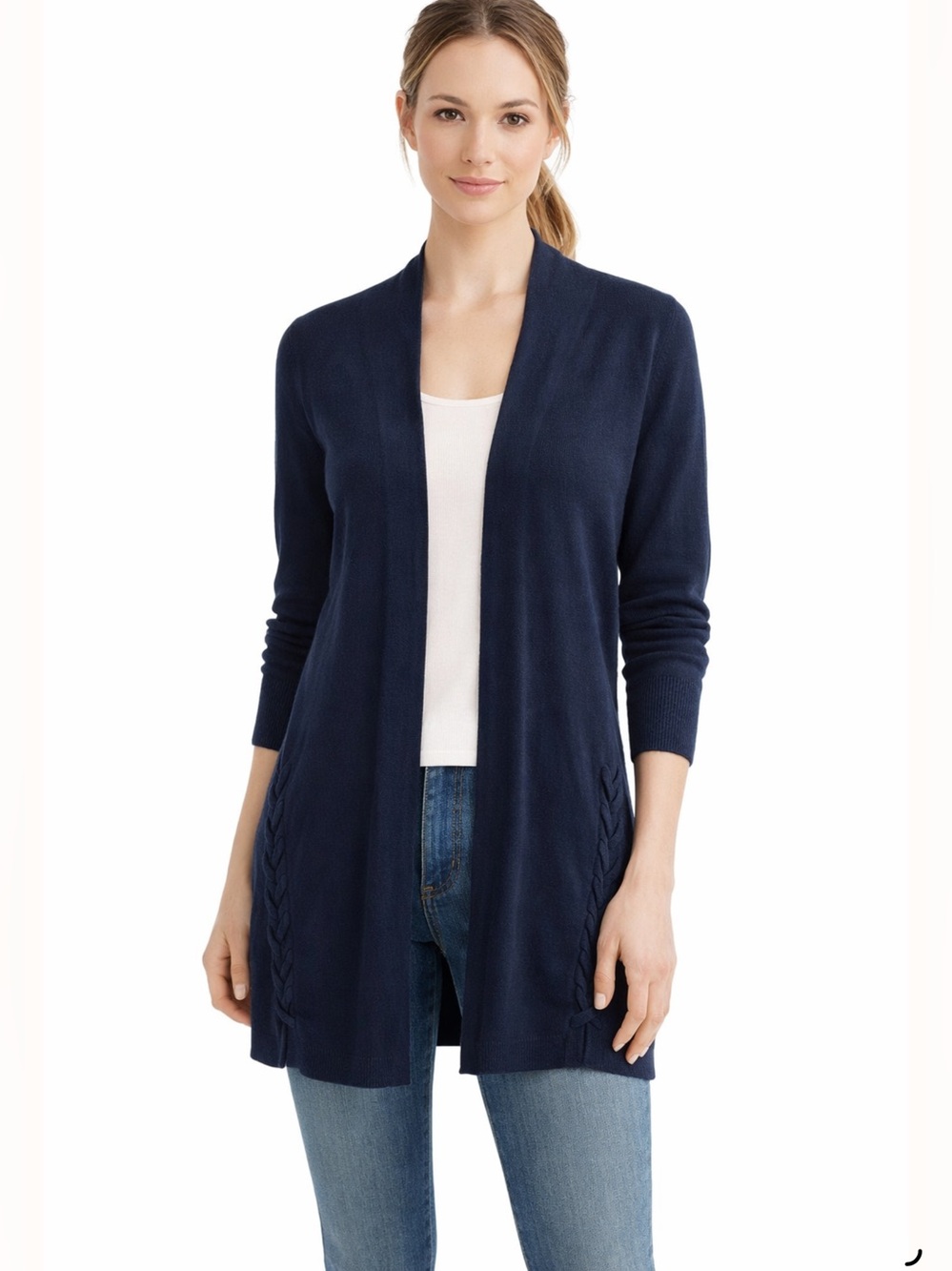 💙✨ Banana Republic Navy Lace-Up Design Open Cardigan Sweater S EUC Minimalist